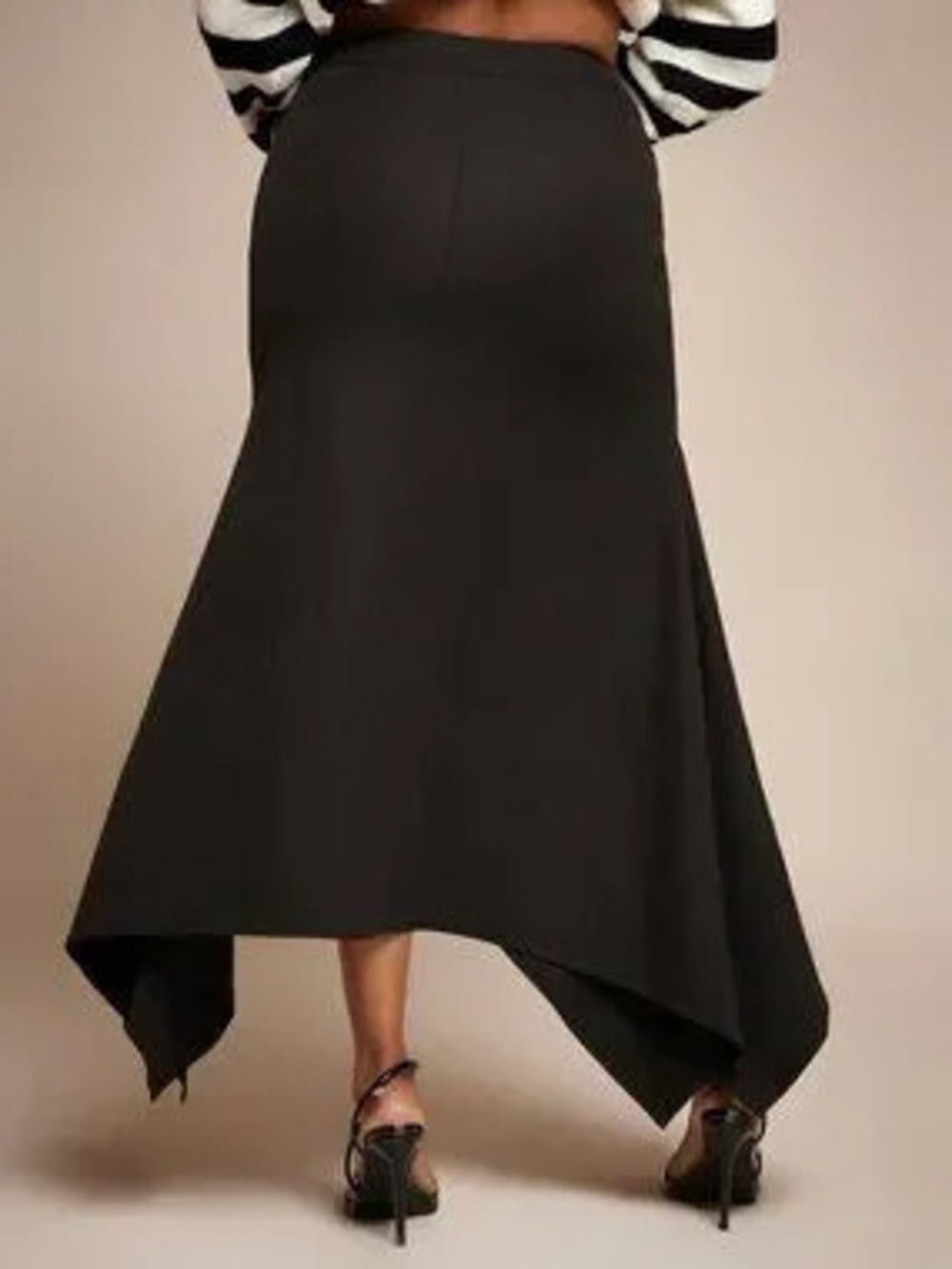 Black Elegant Women's Slight Stretch High Waist Asymmetrical Hem Office Skirt